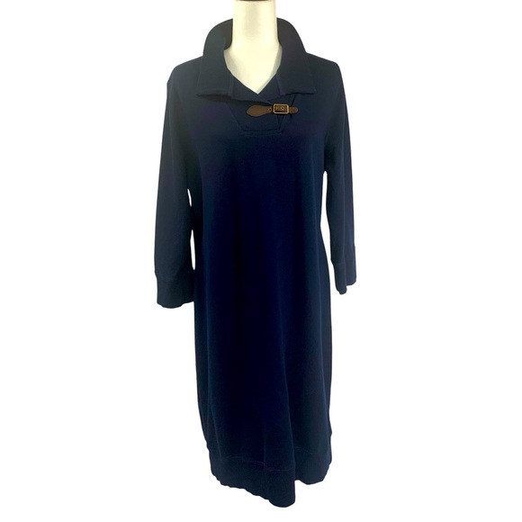 RALPH LAUREN Dress Sweatshirt Shift Buckle Vneck Transitional Minimalist Blue XL - Picture 2 of 12